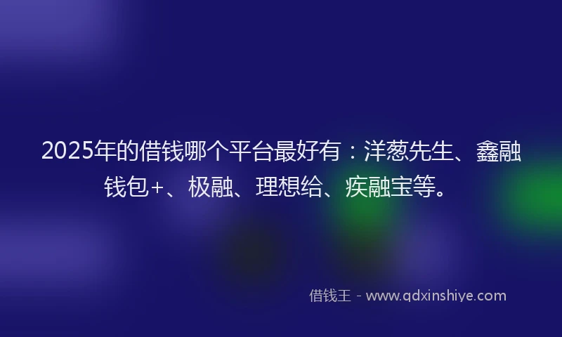 2025年的借钱哪个平台最好有：洋葱先生、鑫融钱包+、极融、理想给、疾融宝等。