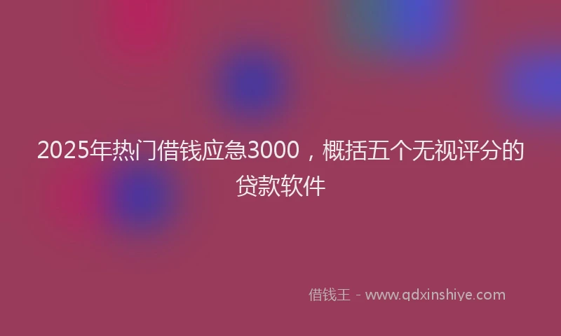 2025年热门借钱应急3000，概括五个无视评分的贷款软件
