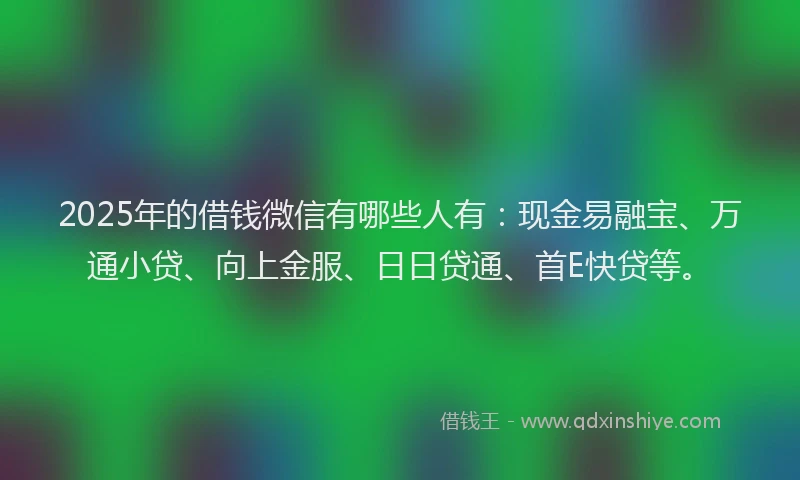 2025年的借钱微信有哪些人有：现金易融宝、万通小贷、向上金服、日日贷通、首E快贷等。