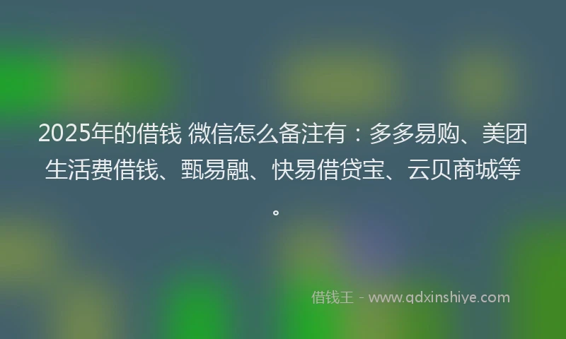 2025年的借钱 微信怎么备注有：多多易购、美团生活费借钱、甄易融、快易借贷宝、云贝商城等。