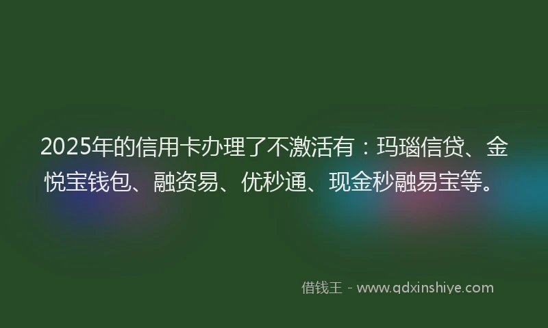 2025年的信用卡办理了不激活有：玛瑙信贷、金悦宝钱包、融资易、优秒通、现金秒融易宝等。