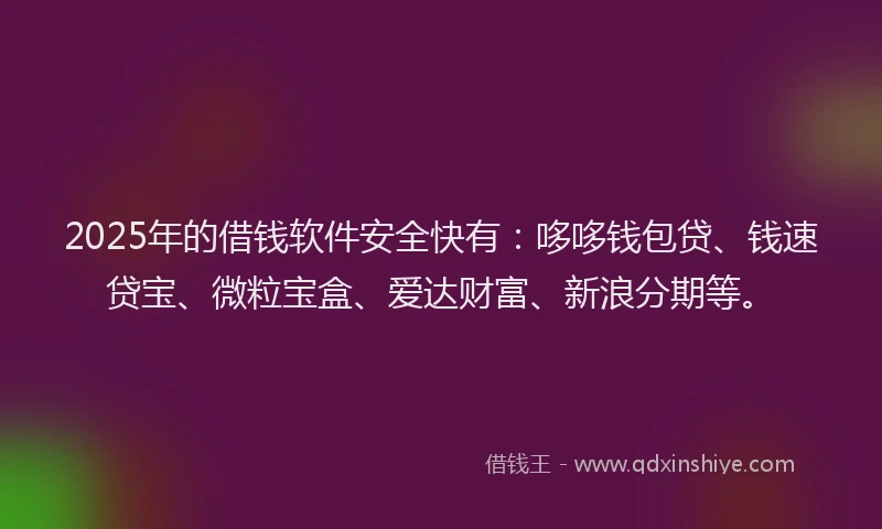 2025年的借钱软件安全快有：哆哆钱包贷、钱速贷宝、微粒宝盒、爱达财富、新浪分期等。