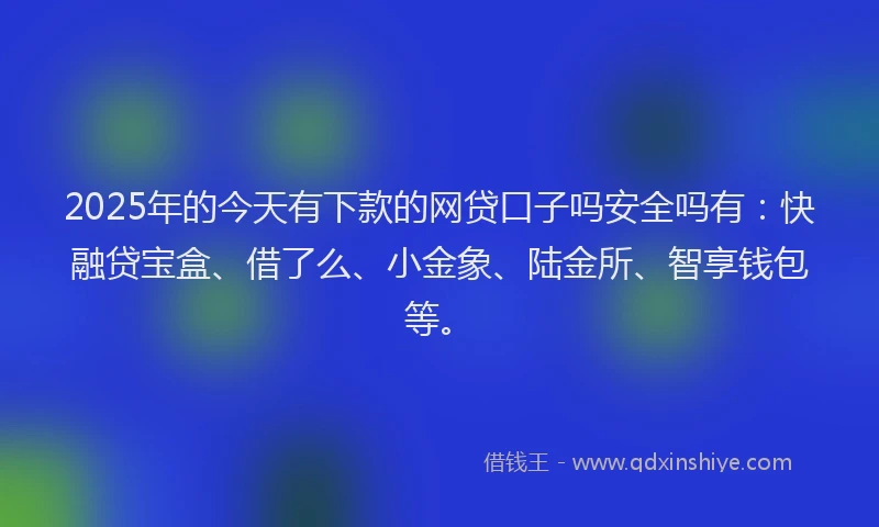 2025年的今天有下款的网贷口子吗安全吗有：快融贷宝盒、借了么、小金象、陆金所、智享钱包等。