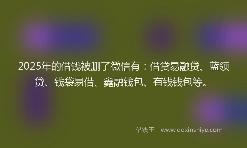 2025年的借钱被删了微信有：借贷易融贷、蓝领贷、钱袋易借、鑫融钱包、有钱钱包等。