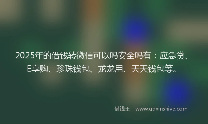 2025年的借钱转微信可以吗安全吗有：应急贷、E享购、珍珠钱包、龙龙用、天天钱包等。
