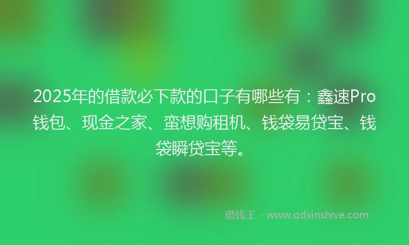 2025年的借款必下款的口子有哪些有：鑫速Pro钱包、现金之家、蛮想购租机、钱袋易贷宝、钱袋瞬贷宝等。