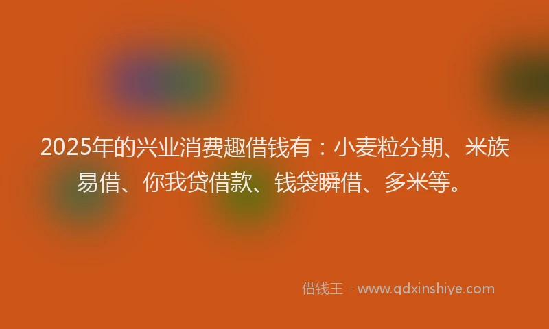 2025年的兴业消费趣借钱有：小麦粒分期、米族易借、你我贷借款、钱袋瞬借、多米等。