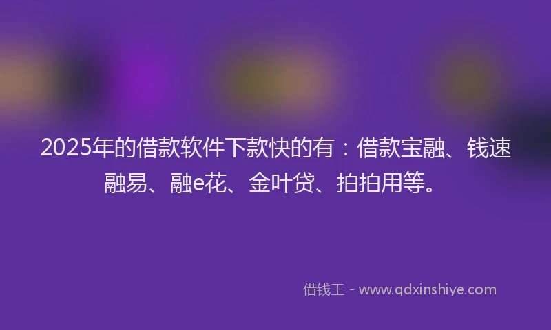 2025年的借款软件下款快的有：借款宝融、钱速融易、融e花、金叶贷、拍拍用等。