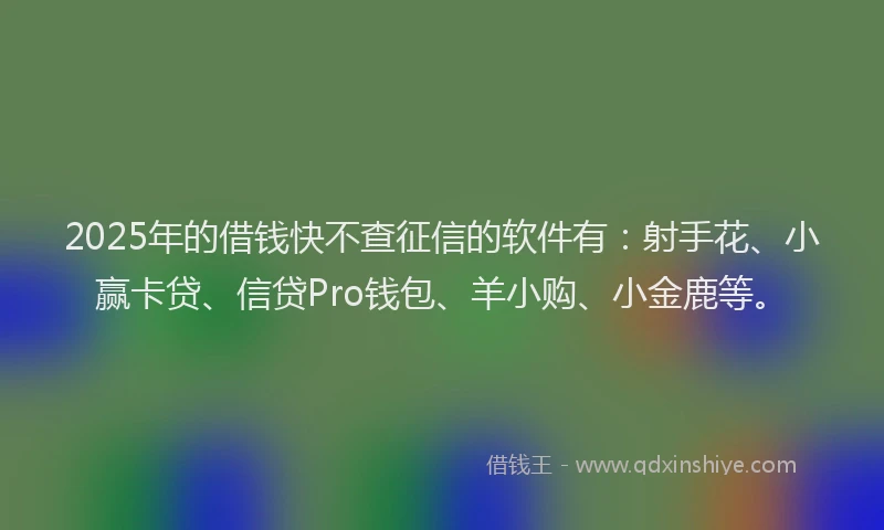 2025年的借钱快不查征信的软件有：射手花、小赢卡贷、信贷Pro钱包、羊小购、小金鹿等。