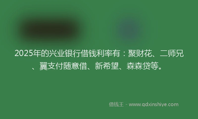 2025年的兴业银行借钱利率有：聚财花、二师兄、翼支付随意借、新希望、森森贷等。