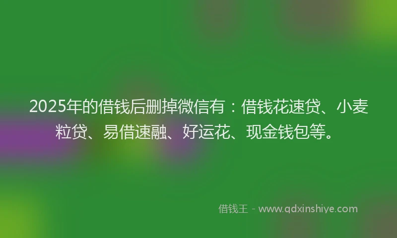 2025年的借钱后删掉微信有：借钱花速贷、小麦粒贷、易借速融、好运花、现金钱包等。