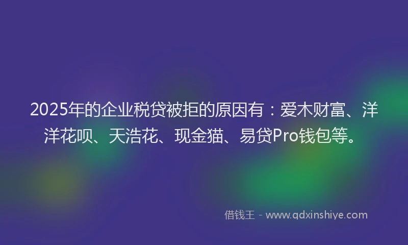 2025年的企业税贷被拒的原因有：爱木财富、洋洋花呗、天浩花、现金猫、易贷Pro钱包等。