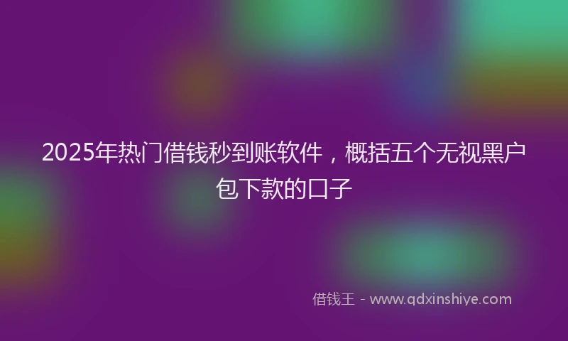 2025年热门借钱秒到账软件，概括五个无视黑户包下款的口子