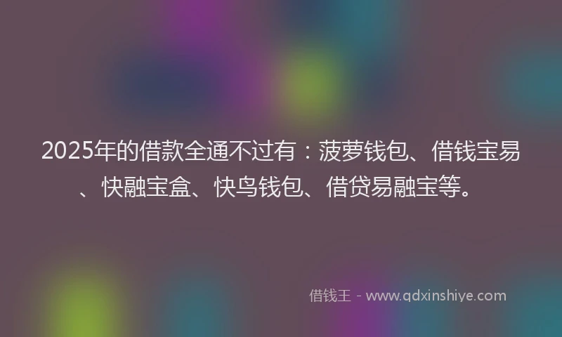 2025年的借款全通不过有：菠萝钱包、借钱宝易、快融宝盒、快鸟钱包、借贷易融宝等。