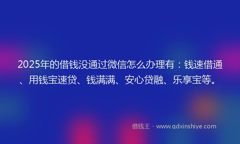 2025年的借钱没通过微信怎么办理有：钱速借通、用钱宝速贷、钱满满、安心贷融、乐享宝等。