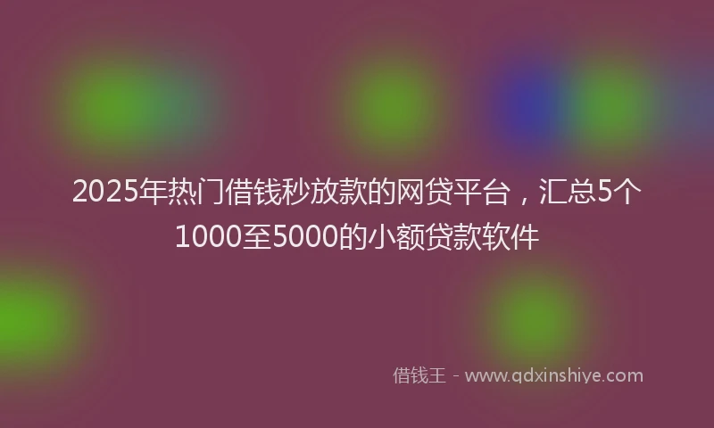2025年热门借钱秒放款的网贷平台，汇总5个1000至5000的小额贷款软件
