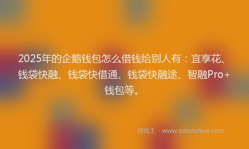 2025年的企鹅钱包怎么借钱给别人有：宜享花、钱袋快融、钱袋快借通、钱袋快融途、智融Pro+钱包等。