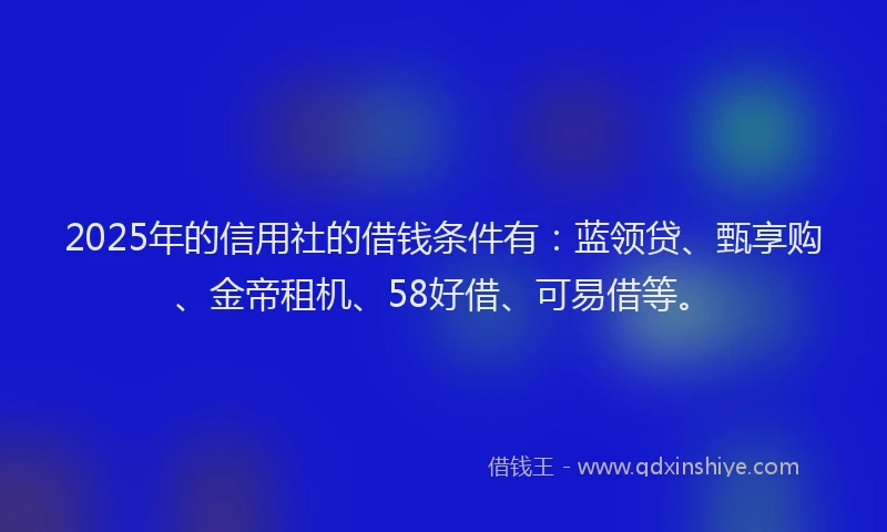2025年的信用社的借钱条件有：蓝领贷、甄享购、金帝租机、58好借、可易借等。