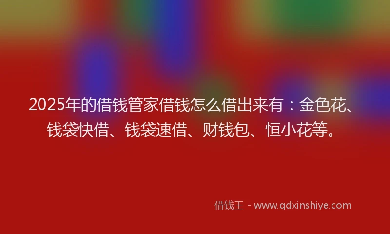2025年的借钱管家借钱怎么借出来有：金色花、钱袋快借、钱袋速借、财钱包、恒小花等。