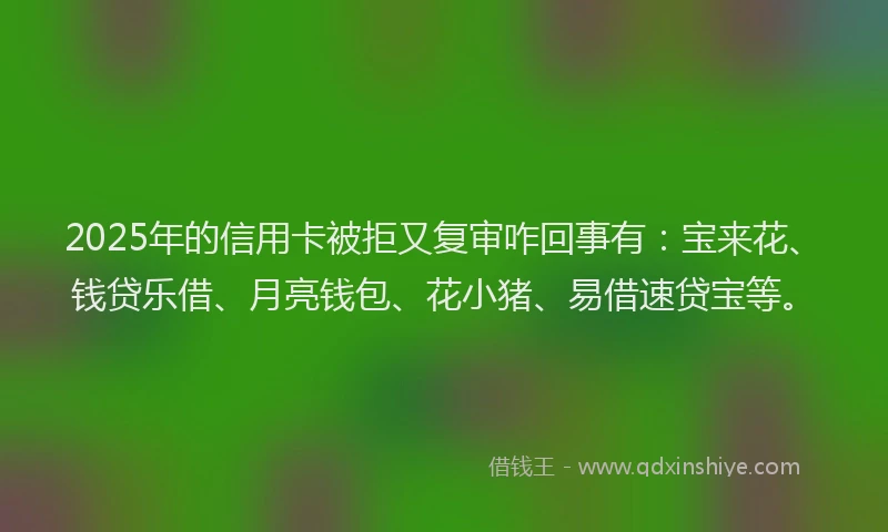 2025年的信用卡被拒又复审咋回事有：宝来花、钱贷乐借、月亮钱包、花小猪、易借速贷宝等。