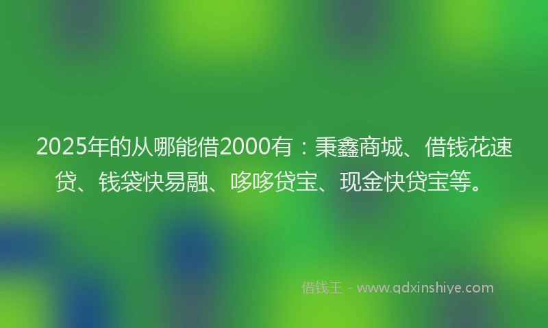 2025年的从哪能借2000有：秉鑫商城、借钱花速贷、钱袋快易融、哆哆贷宝、现金快贷宝等。