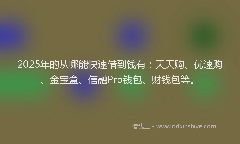 2025年的从哪能快速借到钱有：天天购、优速购、金宝盒、信融Pro钱包、财钱包等。