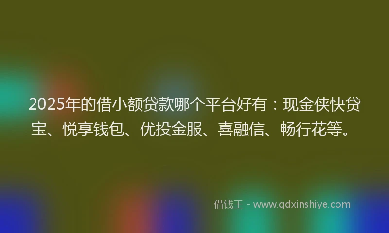 2025年的借小额贷款哪个平台好有：现金侠快贷宝、悦享钱包、优投金服、喜融信、畅行花等。