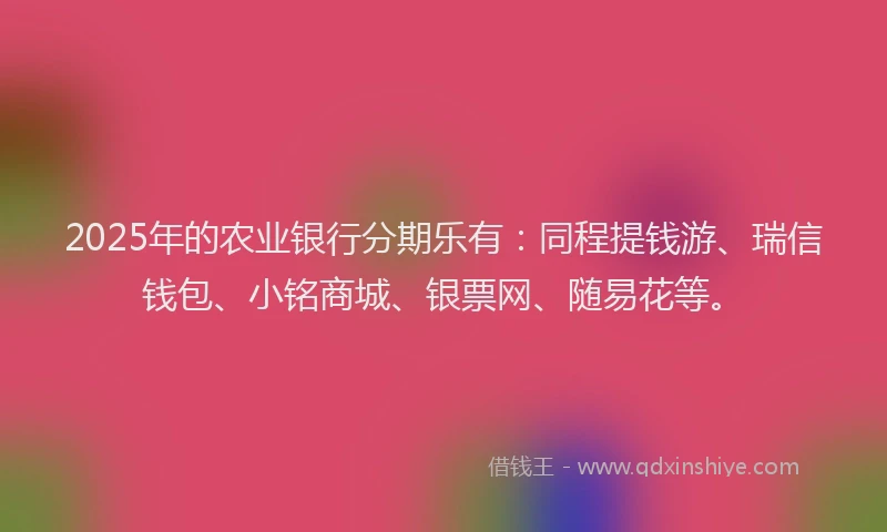 2025年的农业银行分期乐有：同程提钱游、瑞信钱包、小铭商城、银票网、随易花等。