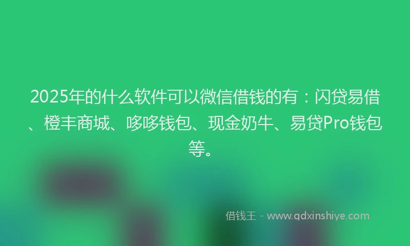 2025年的什么软件可以微信借钱的有：闪贷易借、橙丰商城、哆哆钱包、现金奶牛、易贷Pro钱包等。