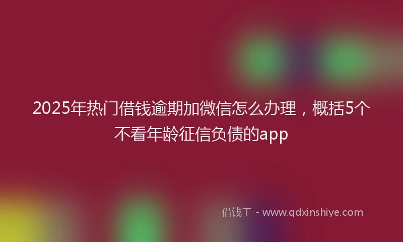 2025年热门借钱逾期加微信怎么办理，概括5个不看年龄征信负债的app