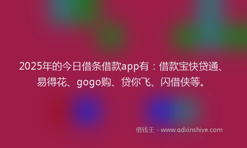 2025年的今日借条借款app有：借款宝快贷通、易得花、gogo购、贷你飞、闪借侠等。