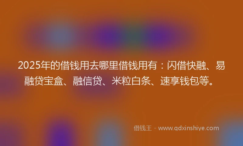 2025年的借钱用去哪里借钱用有：闪借快融、易融贷宝盒、融信贷、米粒白条、速享钱包等。