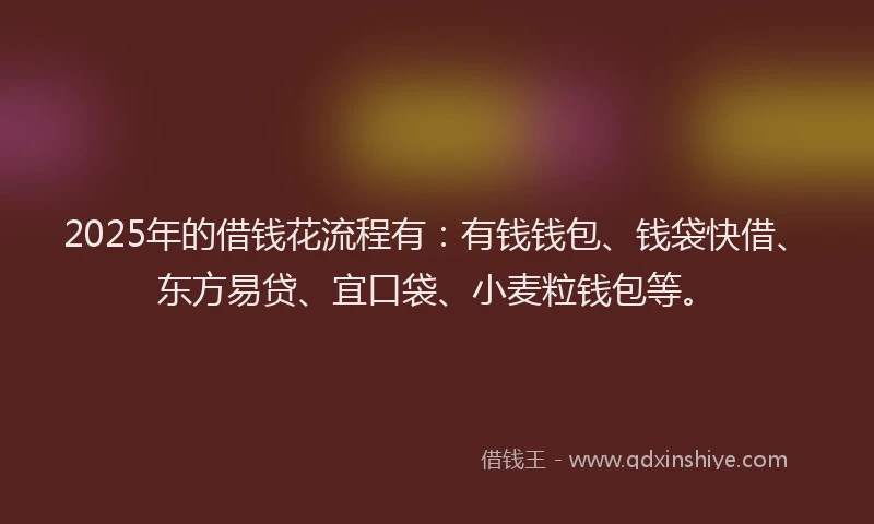 2025年的借钱花流程有：有钱钱包、钱袋快借、东方易贷、宜口袋、小麦粒钱包等。