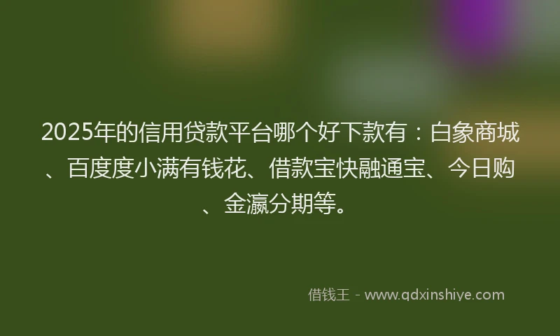 2025年的信用贷款平台哪个好下款有：白象商城、百度度小满有钱花、借款宝快融通宝、今日购、金瀛分期等。