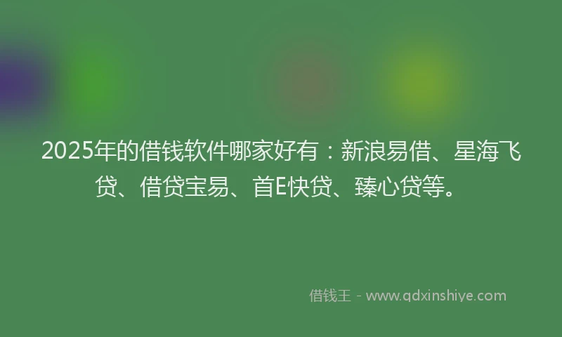 2025年的借钱软件哪家好有：新浪易借、星海飞贷、借贷宝易、首E快贷、臻心贷等。