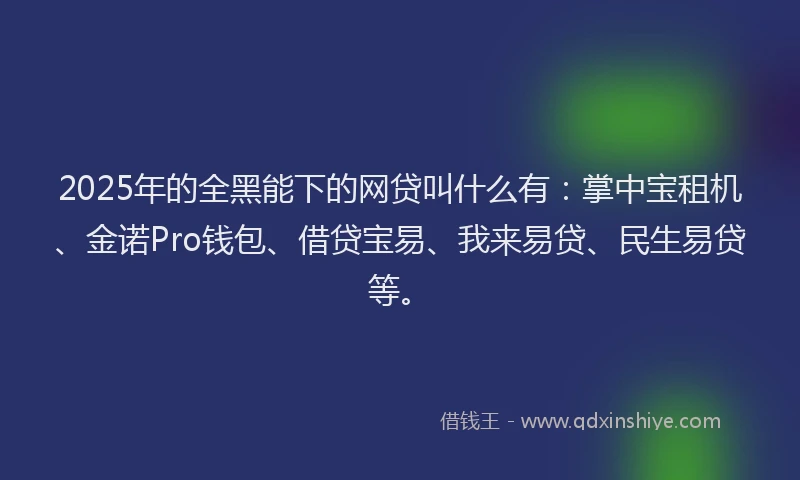 2025年的全黑能下的网贷叫什么有：掌中宝租机、金诺Pro钱包、借贷宝易、我来易贷、民生易贷等。