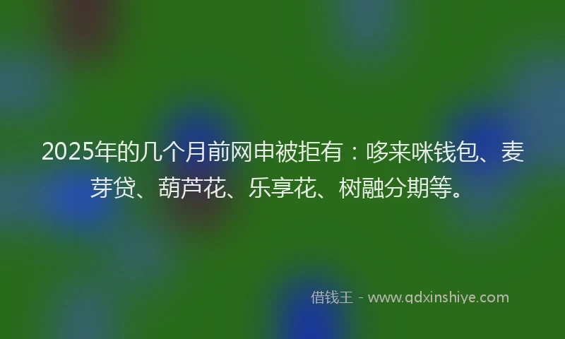 2025年的几个月前网申被拒有：哆来咪钱包、麦芽贷、葫芦花、乐享花、树融分期等。