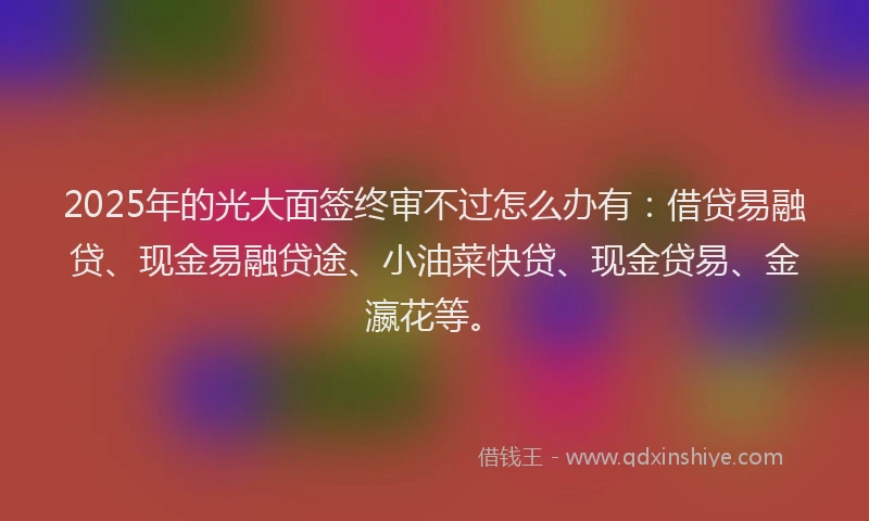 2025年的光大面签终审不过怎么办有：借贷易融贷、现金易融贷途、小油菜快贷、现金贷易、金瀛花等。