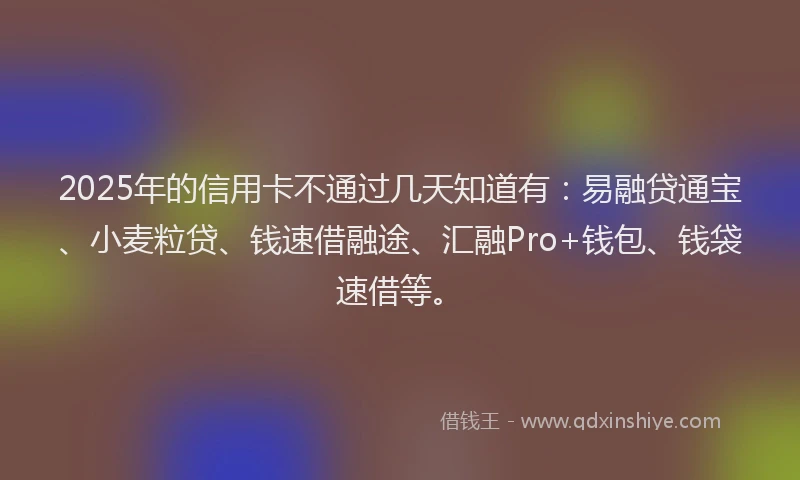 2025年的信用卡不通过几天知道有：易融贷通宝、小麦粒贷、钱速借融途、汇融Pro+钱包、钱袋速借等。