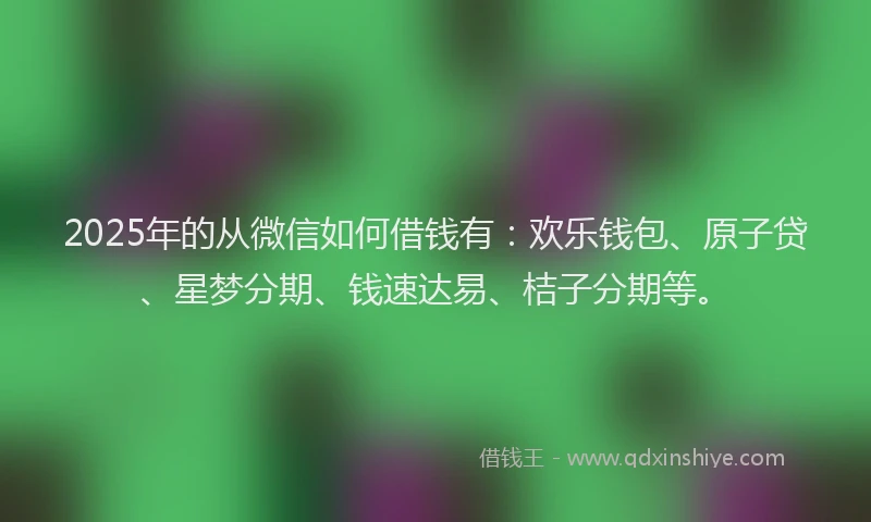 2025年的从微信如何借钱有：欢乐钱包、原子贷、星梦分期、钱速达易、桔子分期等。