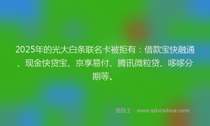 2025年的光大白条联名卡被拒有：借款宝快融通、现金快贷宝、京享易付、腾讯微粒贷、哆哆分期等。