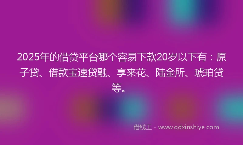 2025年的借贷平台哪个容易下款20岁以下有：原子贷、借款宝速贷融、享来花、陆金所、琥珀贷等。