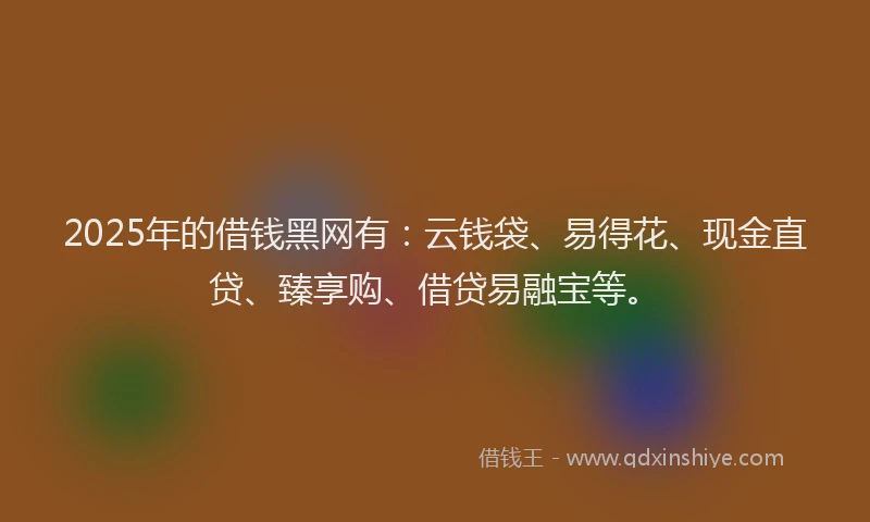 2025年的借钱黑网有：云钱袋、易得花、现金直贷、臻享购、借贷易融宝等。