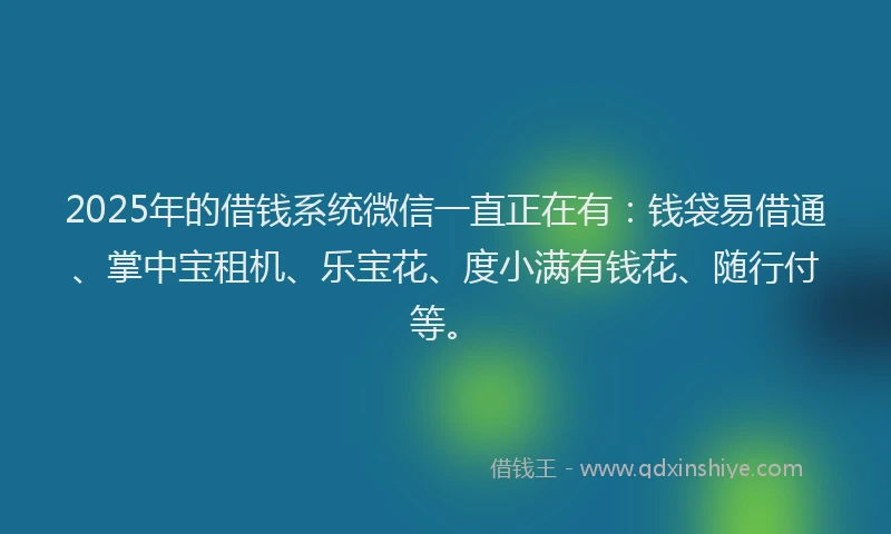 2025年的借钱系统微信一直正在有：钱袋易借通、掌中宝租机、乐宝花、度小满有钱花、随行付等。