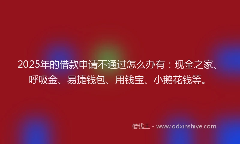 2025年的借款申请不通过怎么办有：现金之家、呼吸金、易捷钱包、用钱宝、小鹅花钱等。