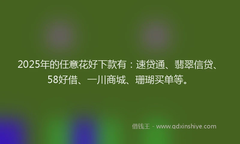 2025年的任意花好下款有：速贷通、翡翠信贷、58好借、一川商城、珊瑚买单等。