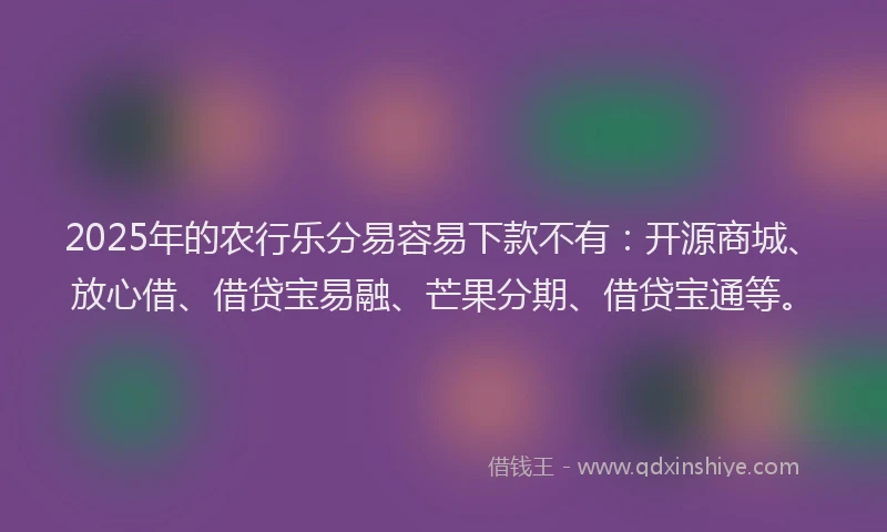 2025年的农行乐分易容易下款不有：开源商城、放心借、借贷宝易融、芒果分期、借贷宝通等。