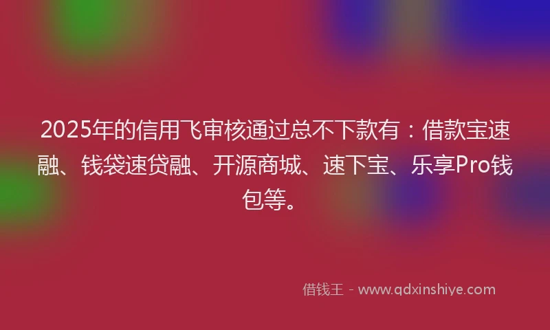 2025年的信用飞审核通过总不下款有：借款宝速融、钱袋速贷融、开源商城、速下宝、乐享Pro钱包等。