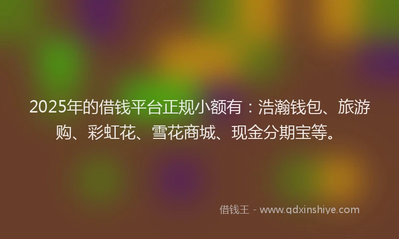 2025年的借钱平台正规小额有：浩瀚钱包、旅游购、彩虹花、雪花商城、现金分期宝等。