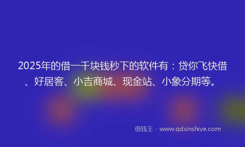 2025年的借一千块钱秒下的软件有：贷你飞快借、好居客、小吉商城、现金站、小象分期等。